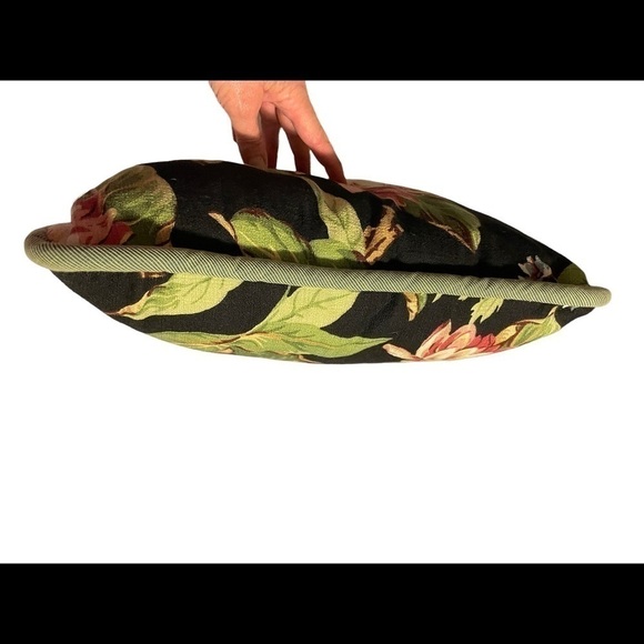 ACCENT pillow black botanical vivid floral green corded trim Grandmillenial - Picture 2 of 4